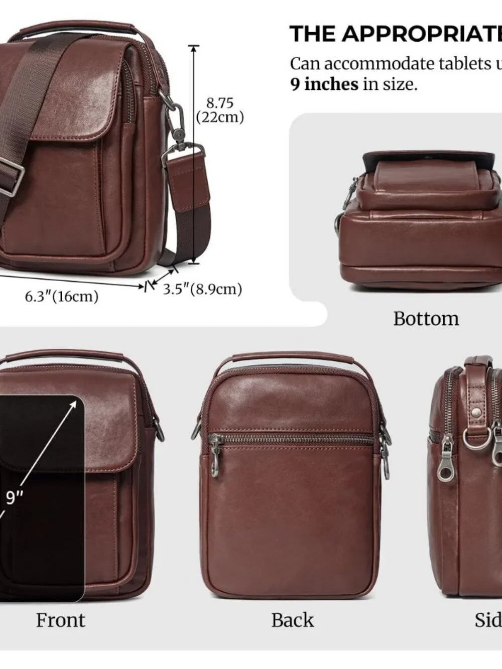 Men's Coffee Leather Shoulder Sling Travel Crossbody Stylish Magnetic Buckle Bag